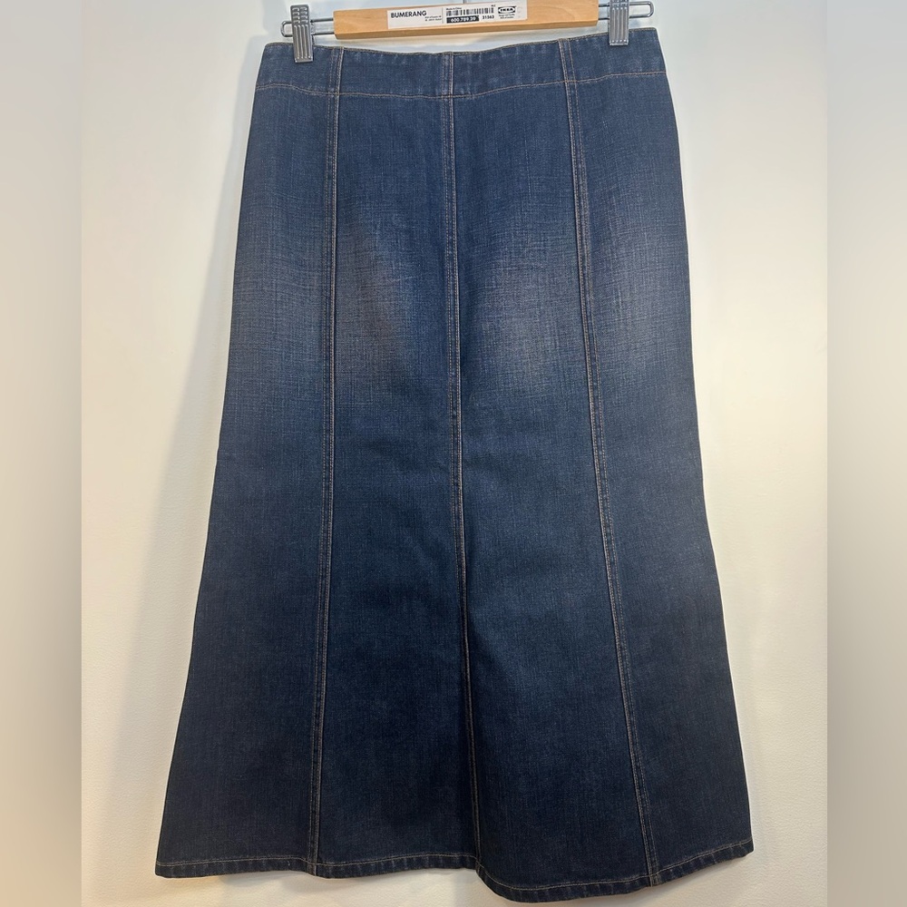 NWOT Vintage Gap Sz 4 Jean Denim Midi Skirt Button Fly Dark Wash Pockets Snaps - Picture 5 of 9